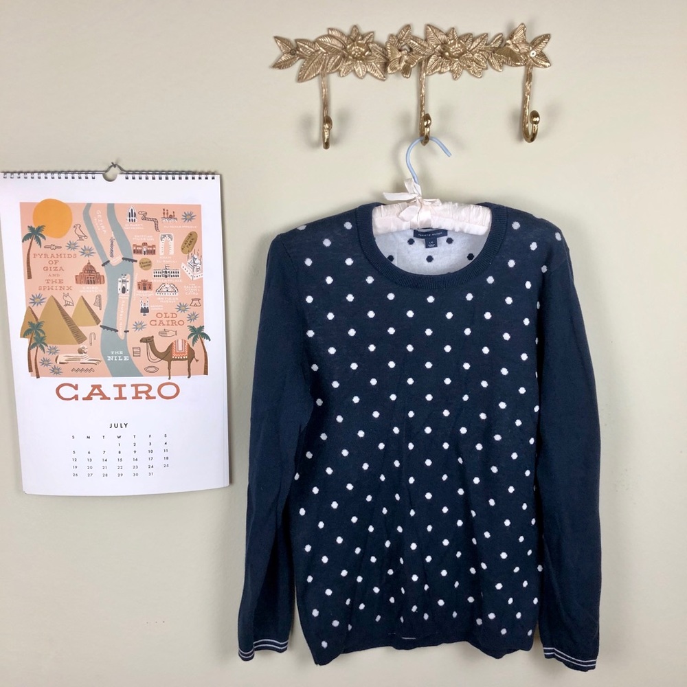 Tommy Hilfiger Navy and White Polka Dot Sweater